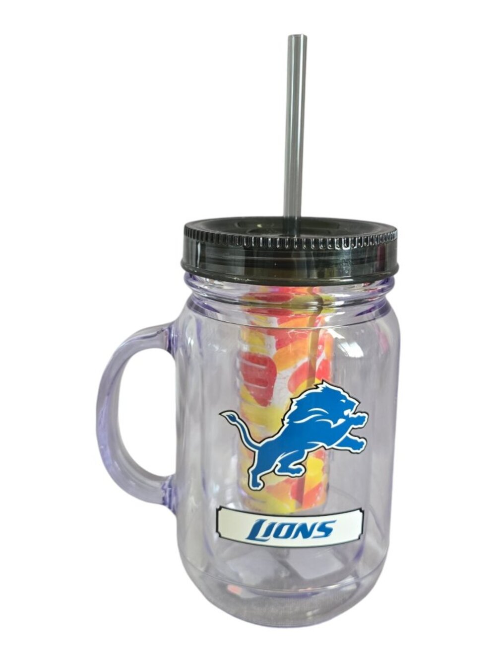 NEW! Licensed NFL Football Detroit Lions 16oz Plastic Infusion Mason Jar Cup